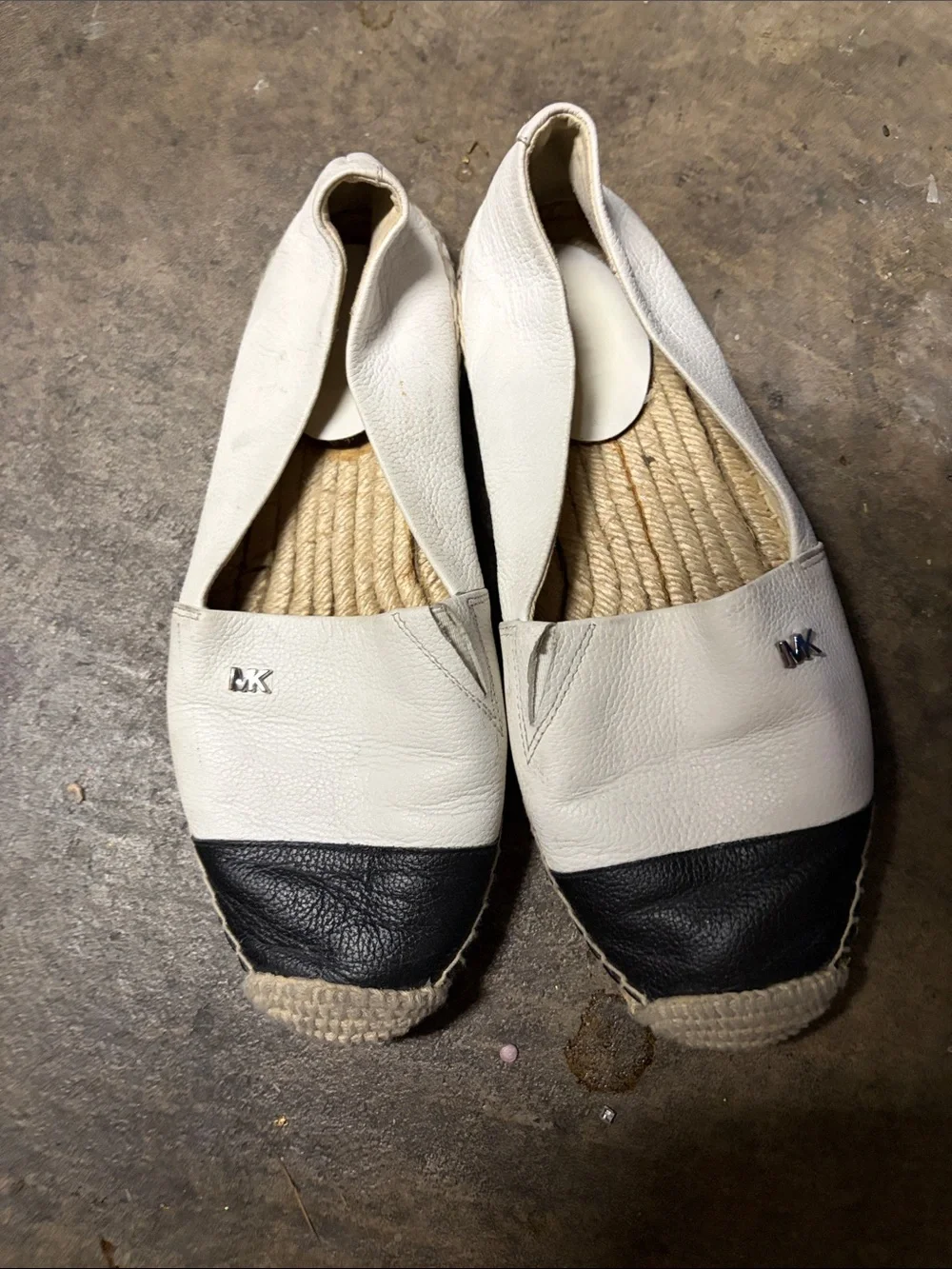 Michael Michael Kors Leather Two-Tone Espadrille Flats - White/Black Sz 7 Women